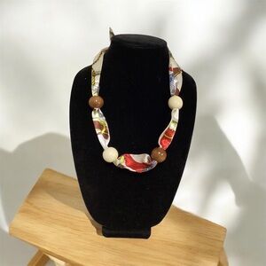 (#44) Handmade Red and Brown Beaded Necklace